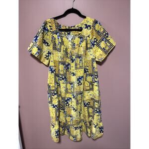 Easy Essentials Mumu House Dress Vintage XL Petite Cotton Pockets Yellow Floral